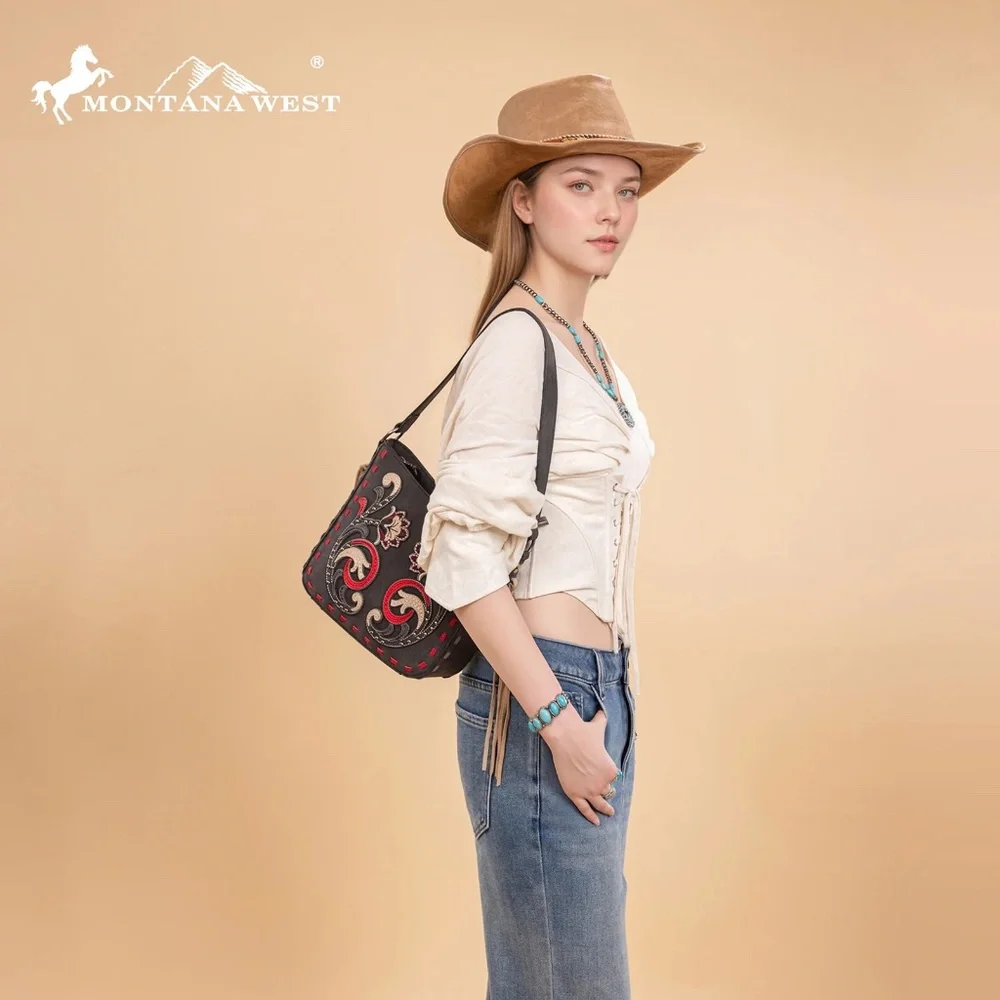 Montana West Embroidered Hobo Bag Black